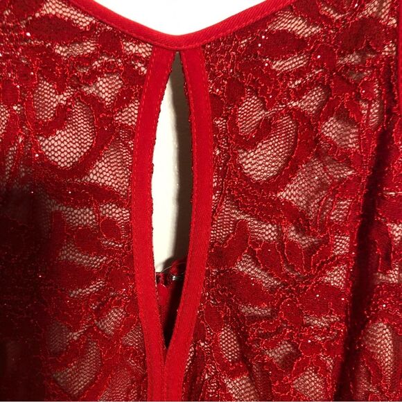 NEW🏷 Red Lace NW Nightway Sz 8 full length sleeveless dress keyhole front - Picture 12 of 16